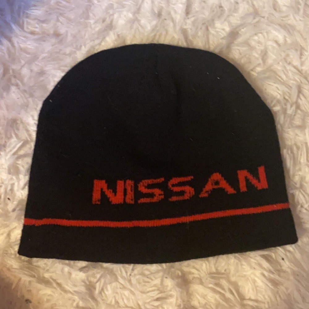 nissan black and red beanie